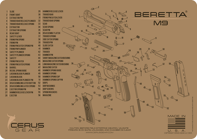 Beretta M9 Parts Diagram Schematic Handgun Cleaning Mat Beretta M9 Parts Diagram Schematic Handgun Cleaning Mat