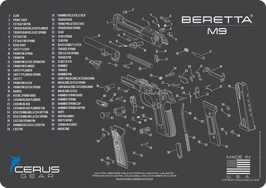 Beretta M9 Parts Diagram Schematic Handgun Cleaning Mat | Cerus Gear