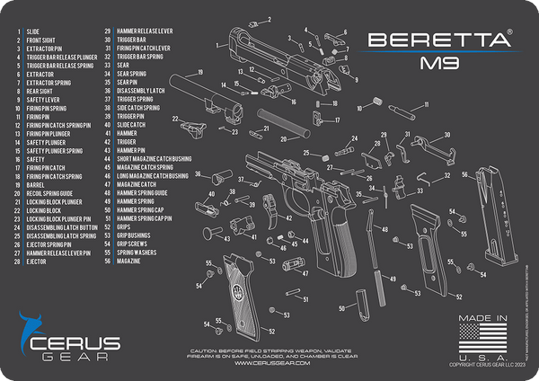 Beretta M9 Parts Diagram Schematic Handgun Cleaning Mat
