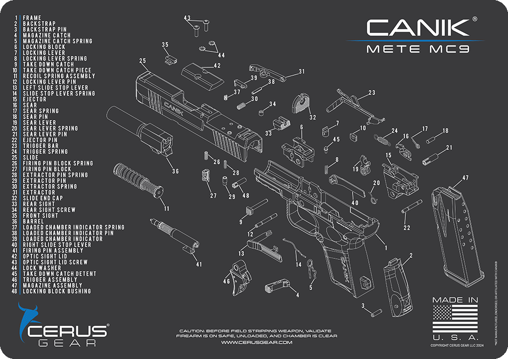 Canik METE MC9 Parts Schematic Handgun Cleaning Mat