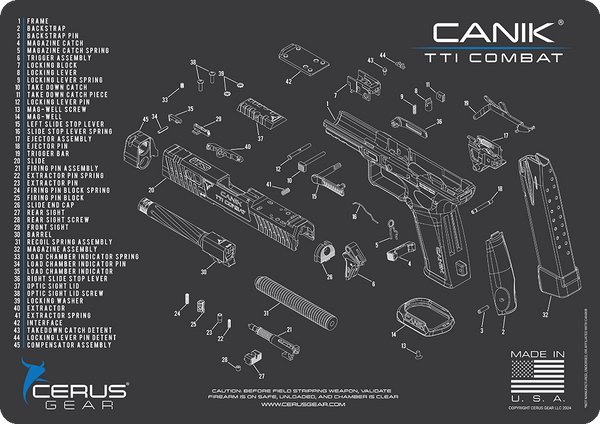 ハンドガン　トリガーポイント Canik TTI Combat Pistol Parts Schematic Gun Mat