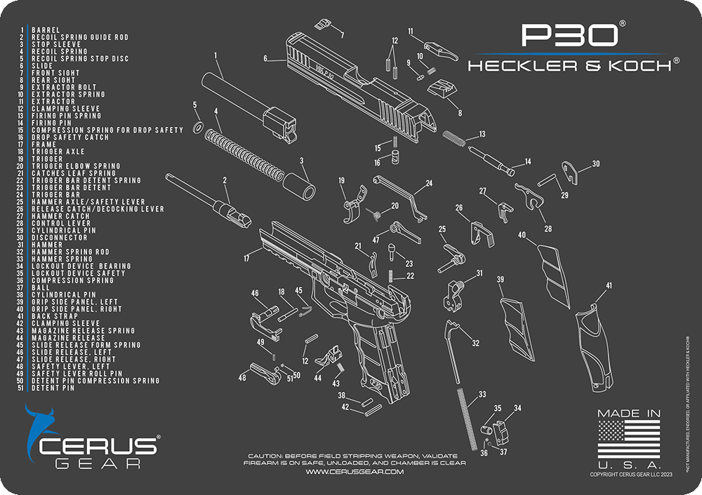 H&K P30 Handgun Parts Diagram ProMat Cleaning Mat | Cerus Gear