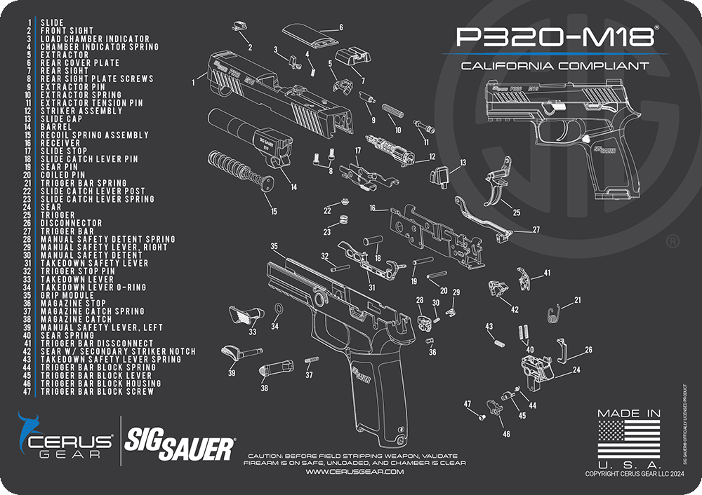 SIG SAUER® P320 CA Compliant Schematic Handgun Mat