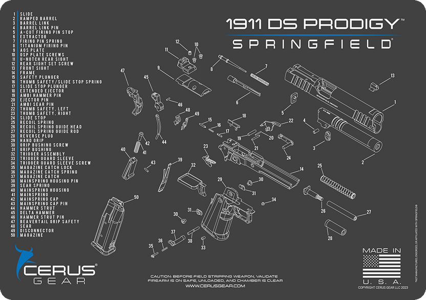 Springfiedl Prodigy Disassembly Springfield Prodigy Pistol Parts Diagram Cleaning Mat