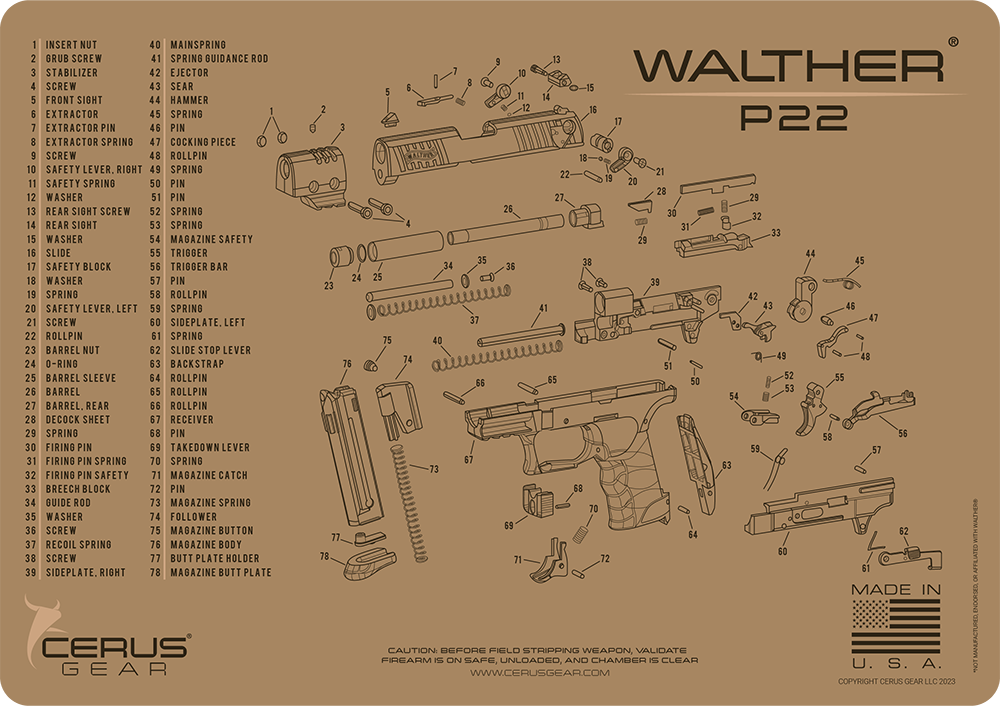 Walther P22 Parts Schematic ProMat Firearm Cleaning Mat | Cerus Gear