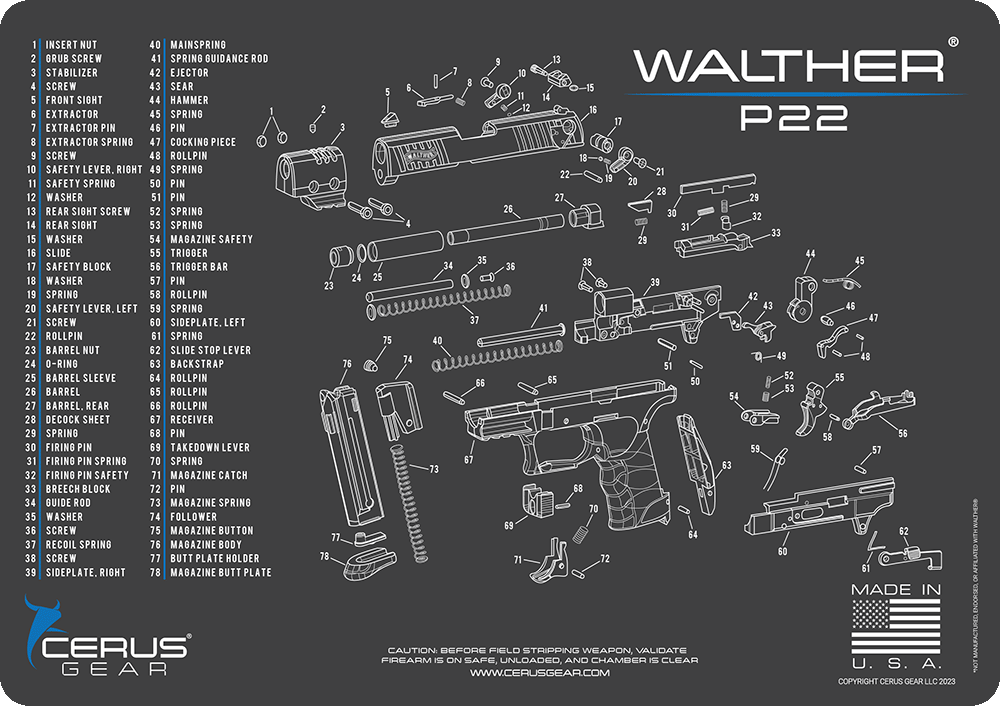 Walther P22 Parts Schematic ProMat Firearm Cleaning Mat | Cerus Gear