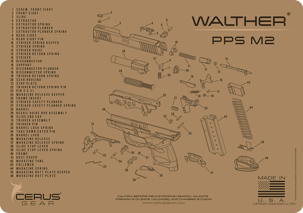 Walther PPS M2 Parts Diagram Handgun Cleaning Mat | Cerus Gear