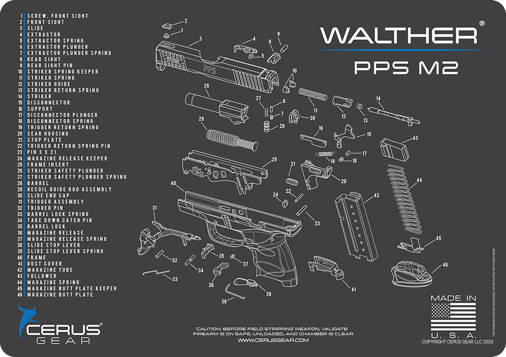 Walther Pps M2 Parts Diagram Handgun Cleaning Mat 