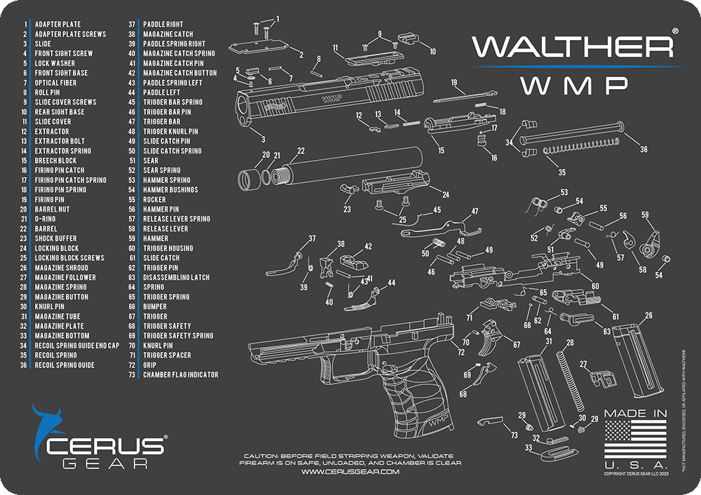 Walther WMP Handgun Parts Diagram Cleaning Mat | Cerus Gear