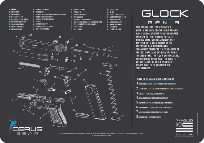 Glock Gen 3 Schematic and History Bench Mat