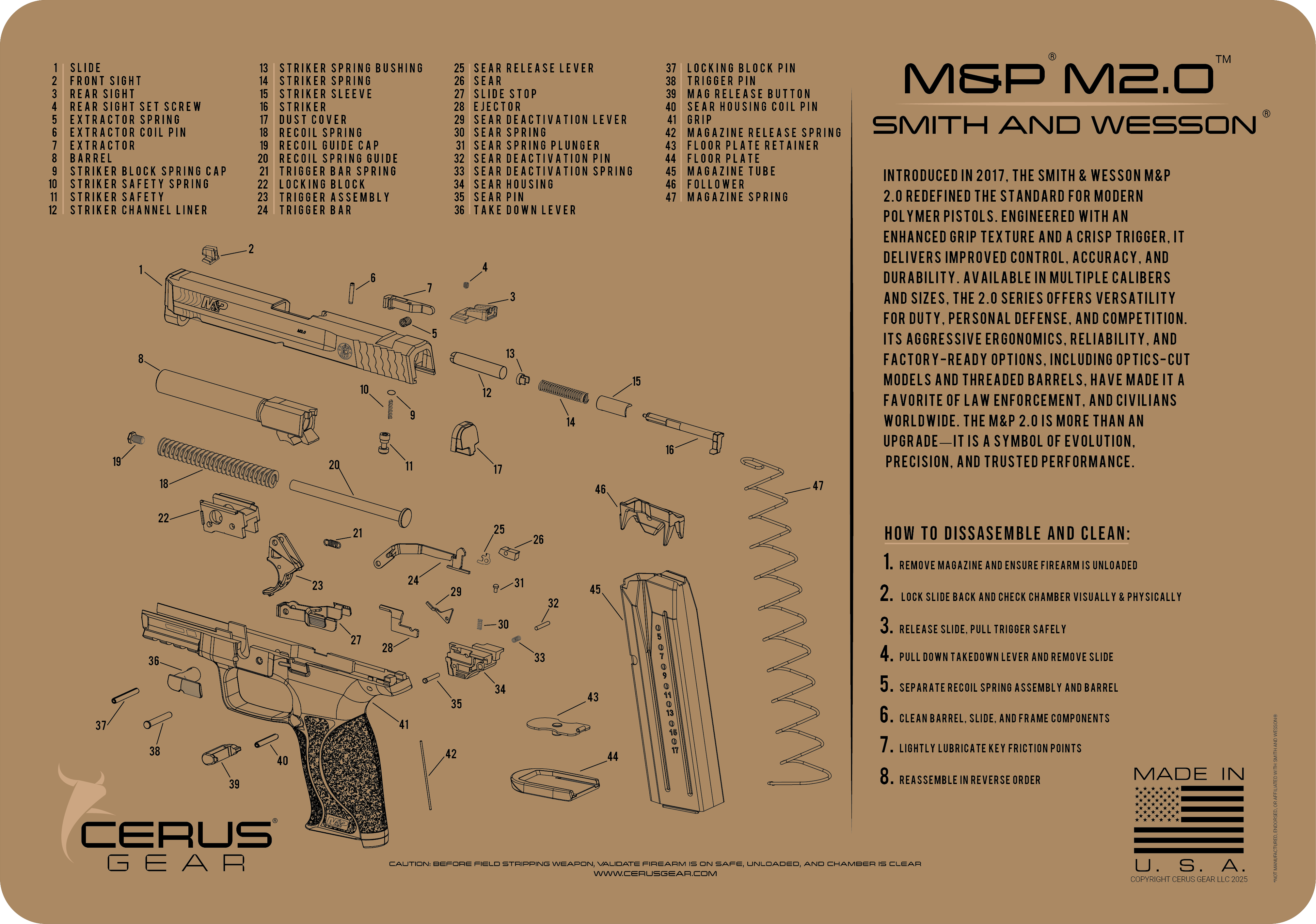 Smith & Wesson® M&P® M2.0 Schematic and History Bench Mat