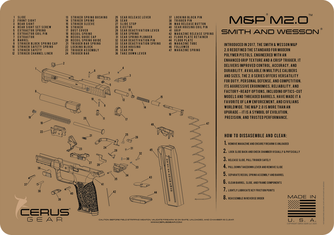 Smith & Wesson® M&P® M2.0 Schematic and History Bench Mat