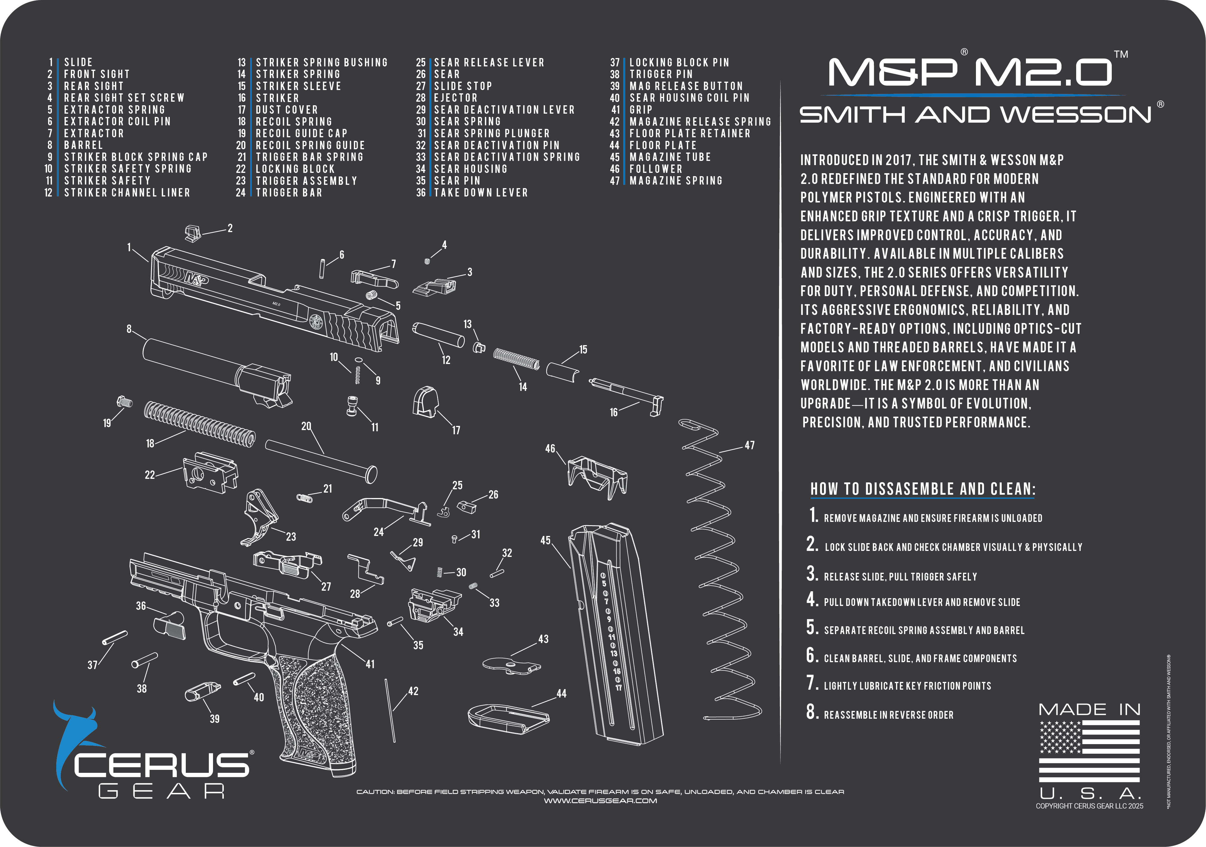 Smith & Wesson® M&P® M2.0 Schematic and History Bench Mat
