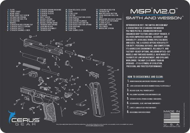 Smith & Wesson® M&P® M2.0 Schematic and History Bench Mat