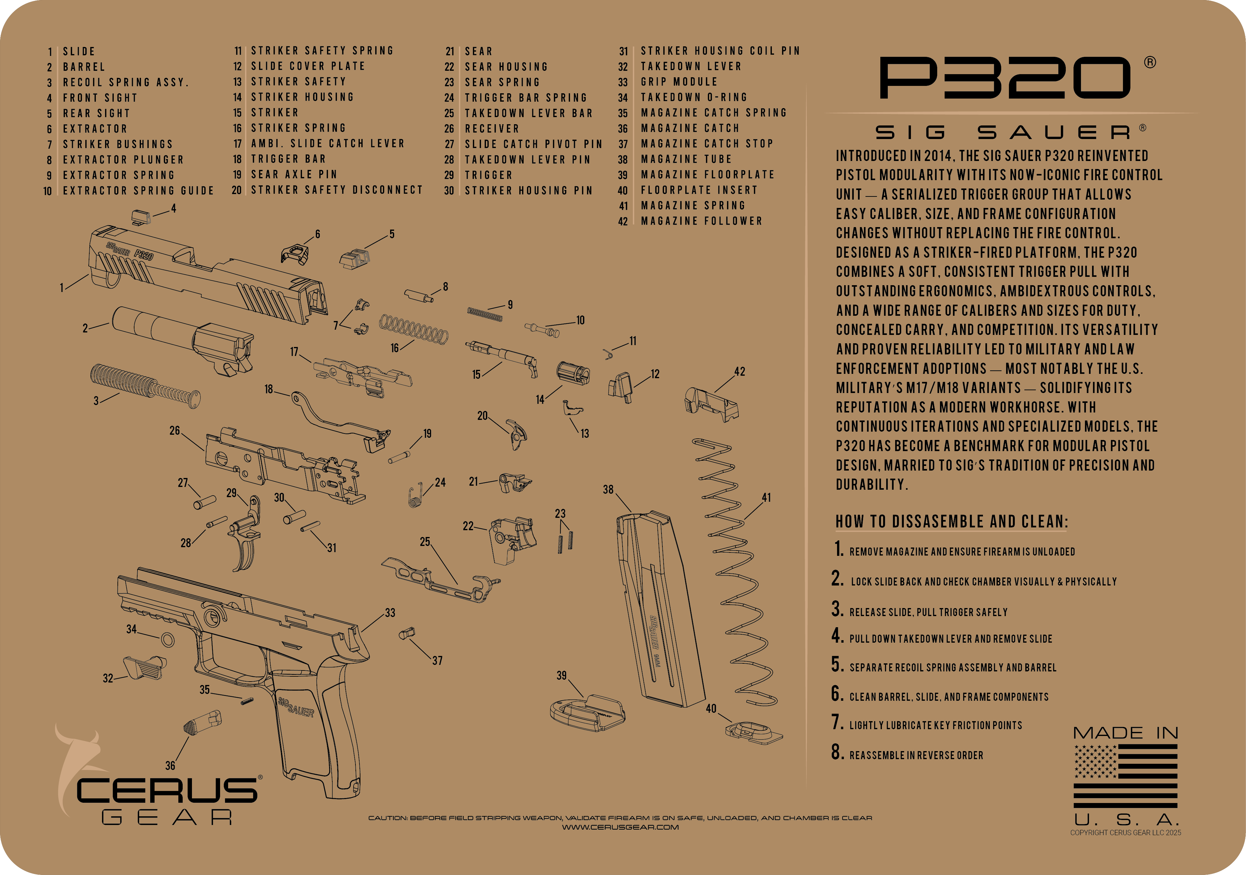 SIG SAUER® P320 Schematic and History Bench Mat