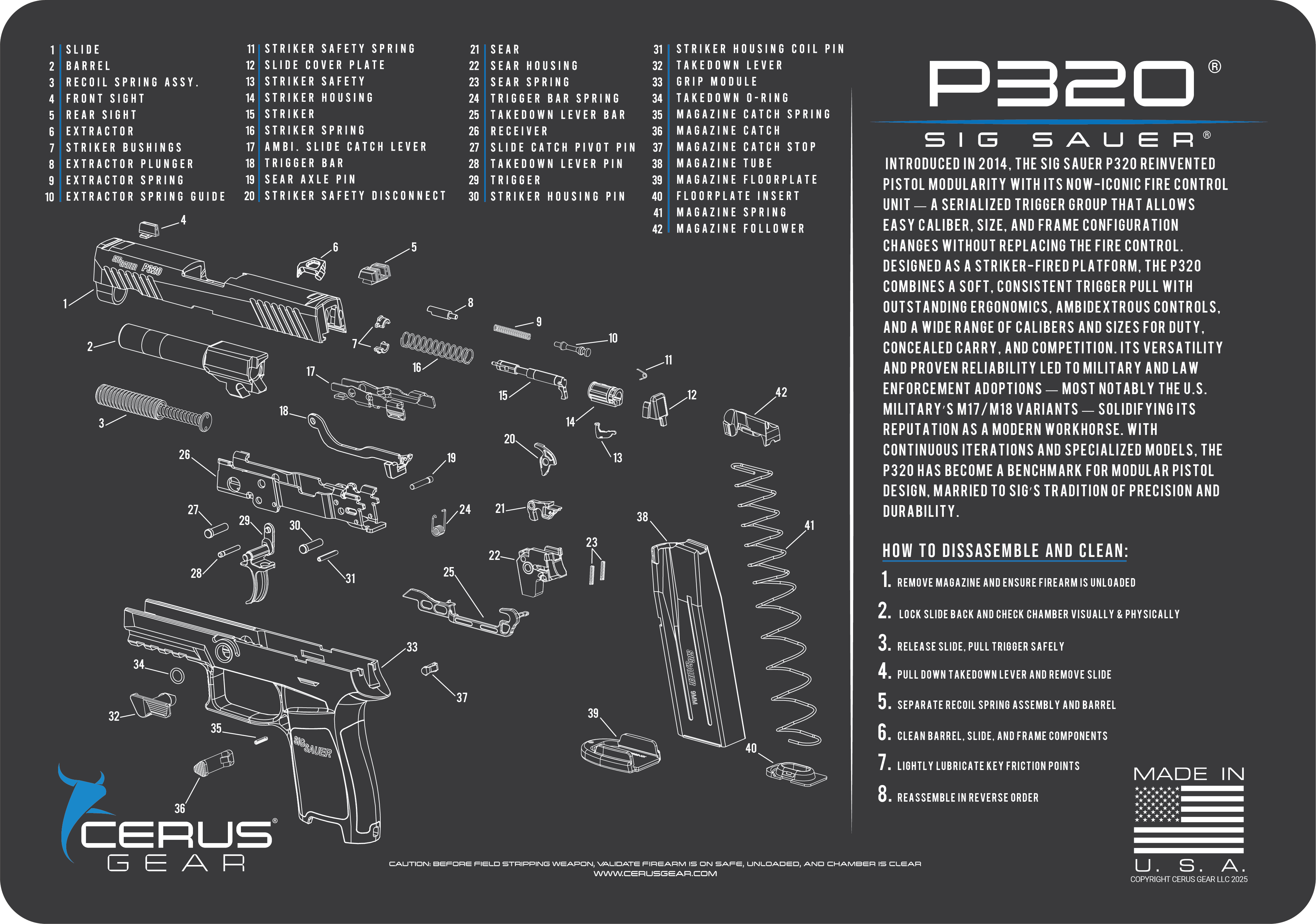 SIG SAUER® P320 Schematic and History Bench Mat