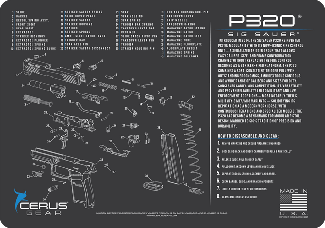 SIG SAUER® P320 Schematic and History Bench Mat