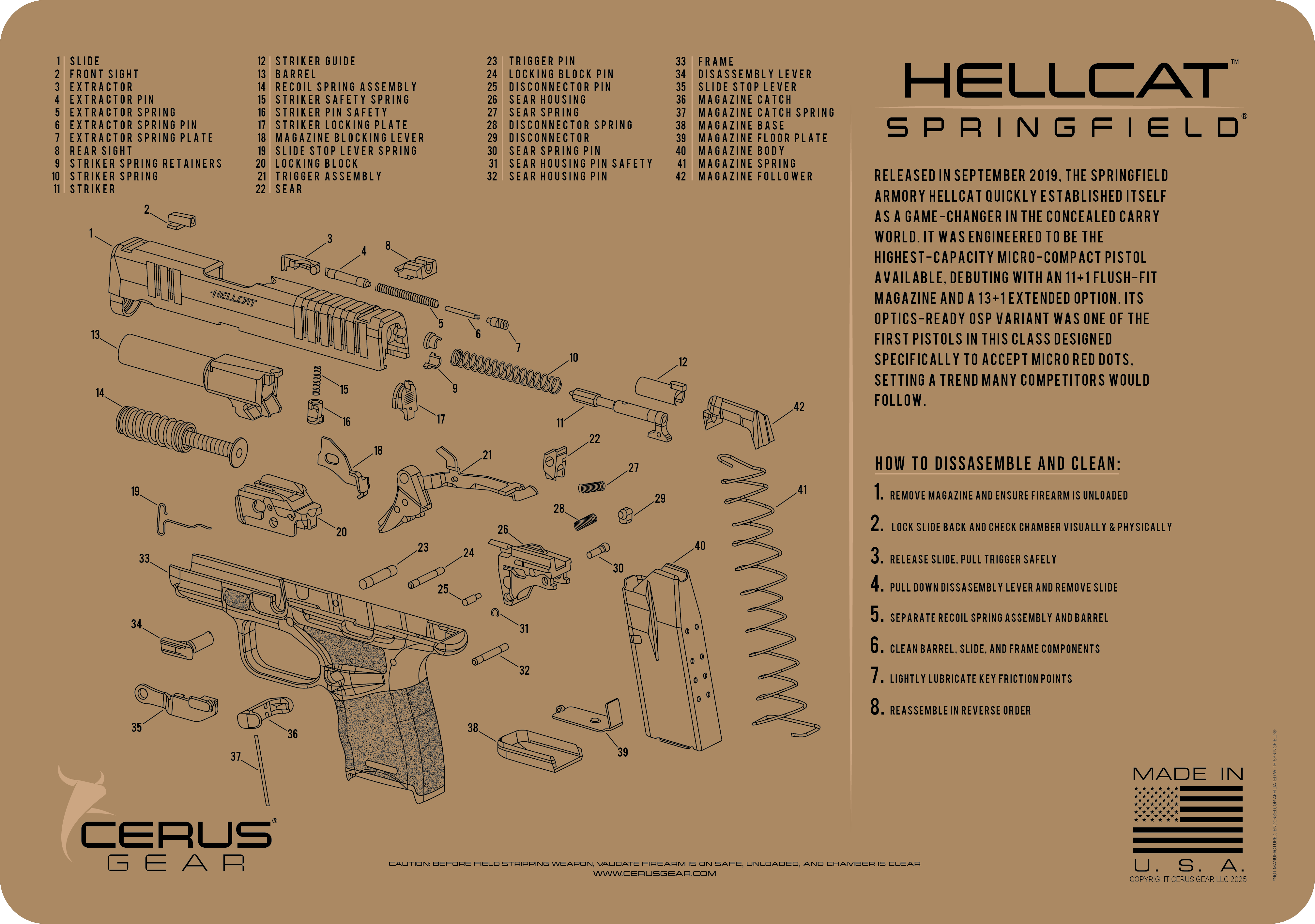 Springfield® Hellcat Schematic and History Bench Mat