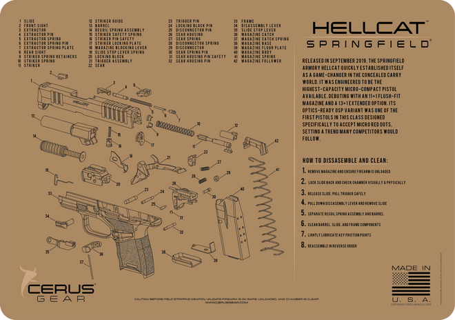 Springfield® Hellcat Schematic and History Bench Mat
