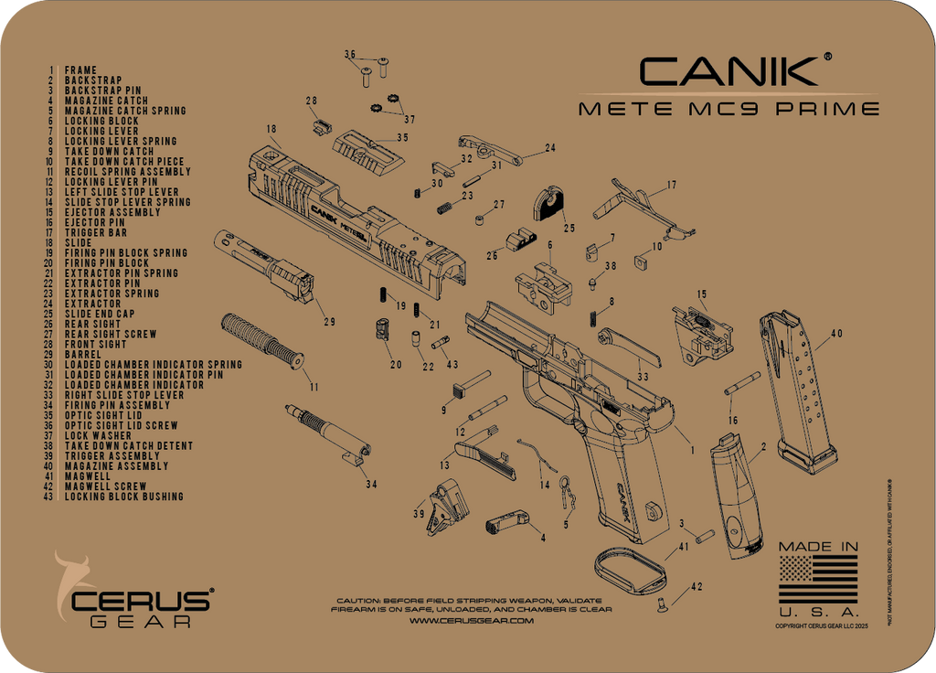 Canik® METE MC9 Prime Parts Schematic Handgun Cleaning Mat