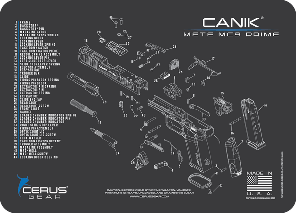 ドラム缶リメイクNo.9 Canik® METE MC9 Prime Parts Schematic Handgun Cleaning Mat