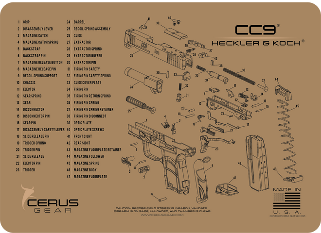 Heckler & Koch® CC9® Schematic Handgun Mat