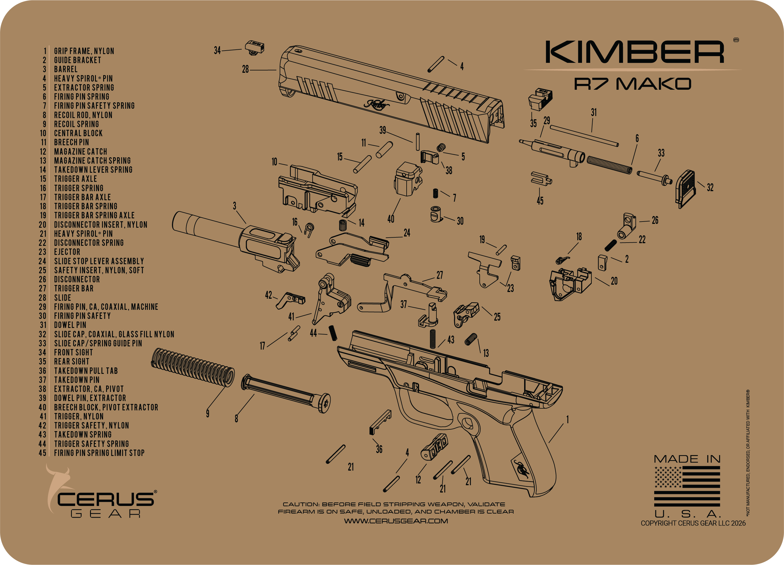 Kimber® R7 Mako Schematic Handgun Mat