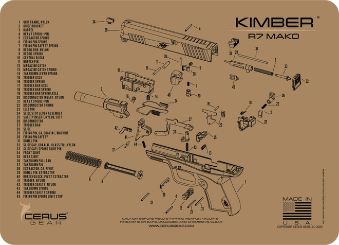 Kimber® R7 Mako Schematic Handgun Mat