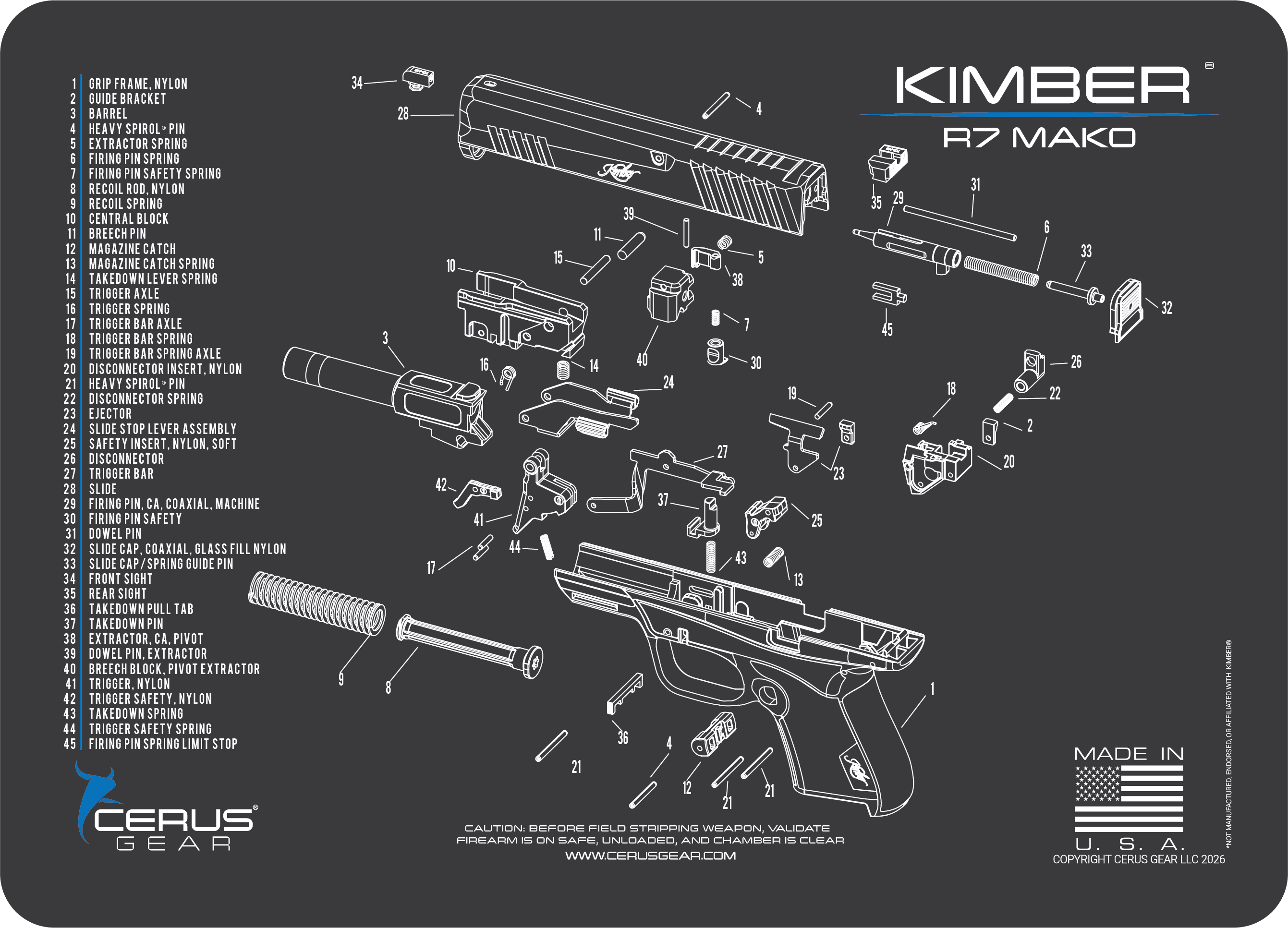 Kimber® R7 Mako Schematic Handgun Mat