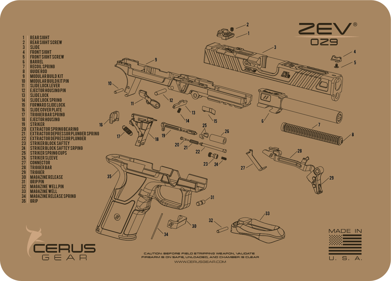 ZEV® OZ9 Schematic Handgun Mat