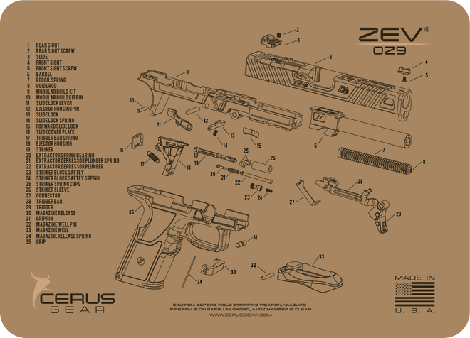 ZEV® OZ9 Schematic Handgun Mat