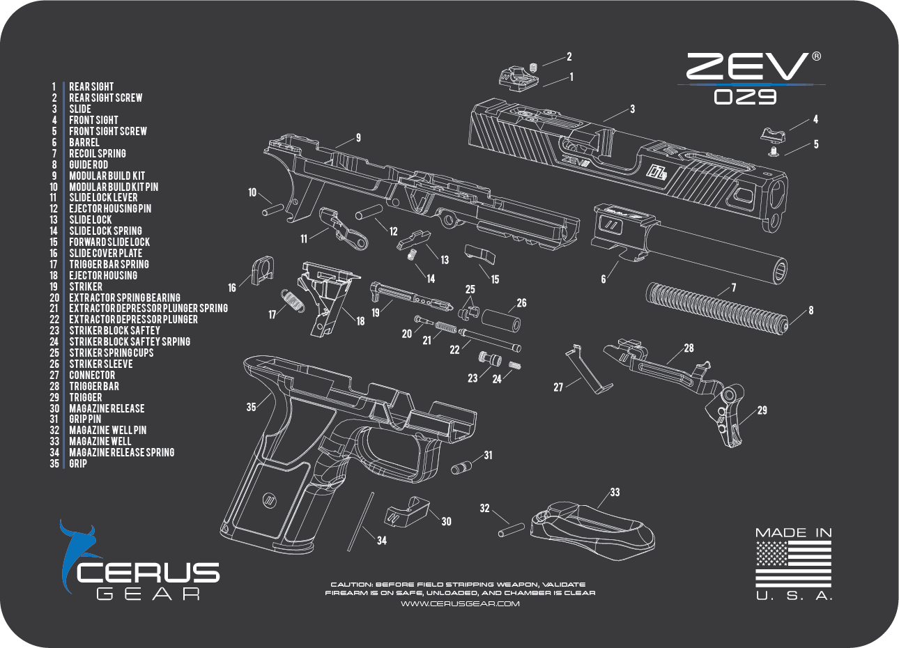 ZEV® OZ9 Schematic Handgun Mat