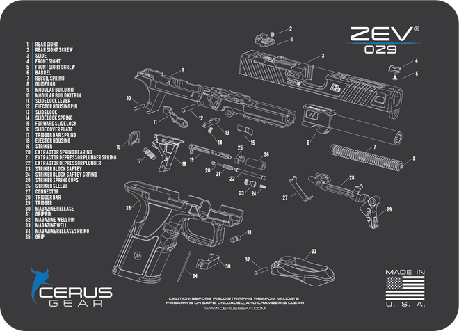 ZEV® OZ9 Schematic Handgun Mat
