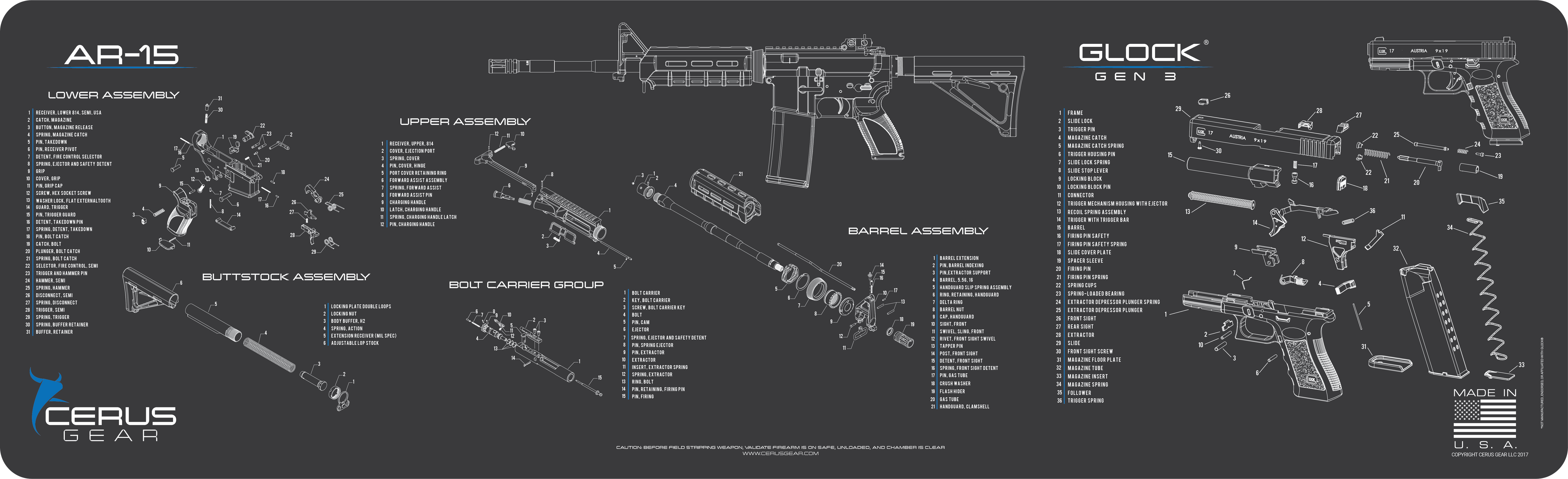 AR-15 & Glock Gen 3® Schematic Combo Magnum Gun Mat