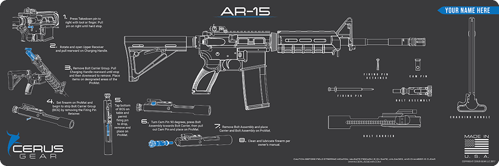 Custom AR-15 Instructional Gun Cleaning Mat - 12” x 36” | Cerus Gear