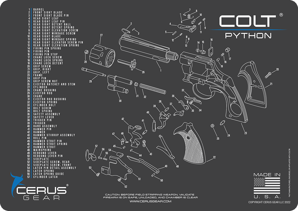 Colt Python Revolver Schematic Cleaning Mat