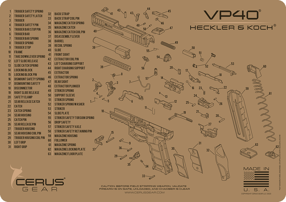 H&K VP40 Parts Diagram ProMat Handgun Cleaning Mat | Cerus Gear