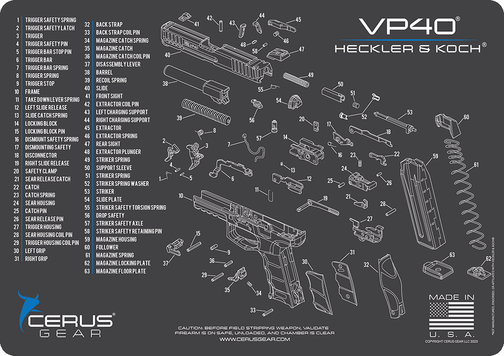 H&K VP40 Parts Diagram ProMat Handgun Cleaning Mat | Cerus Gear