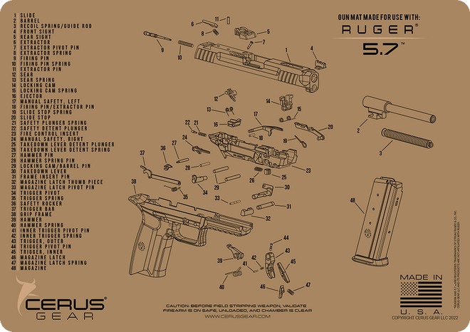 Ruger 5.7® Handgun Schematic Gun Mat