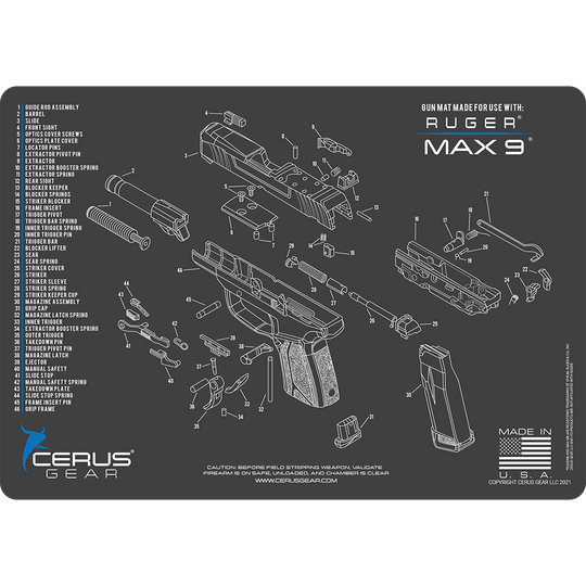 Ruger Max 9 Pistol Schematic Gun Cleaning Mat | Cerus Gear