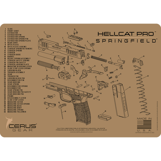 Hellcat Exploded View Springfield® Hellcat Pro™ Diagram Cleaning Mat | Cerus Gear