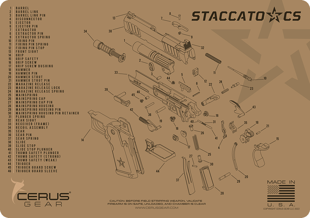 Staccato CS Pistol Schematic Handgun Cleaning Mat | Cerus Gear