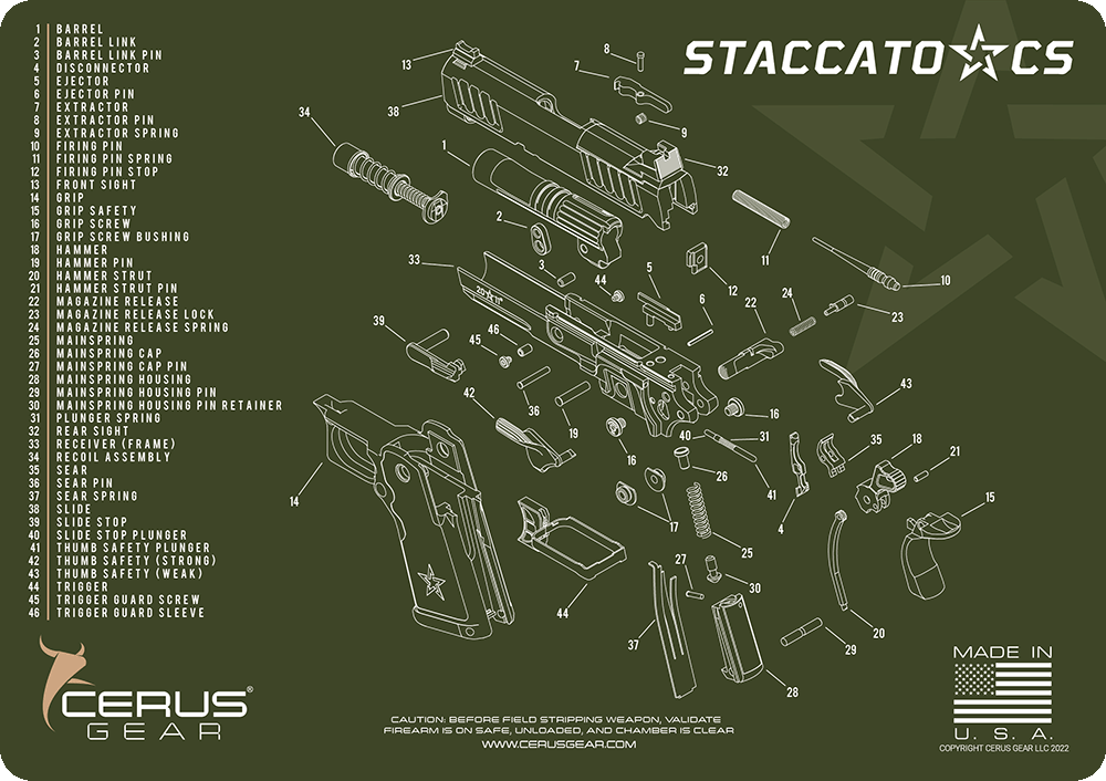 Staccato CS Pistol Schematic Handgun Cleaning Mat | Cerus Gear