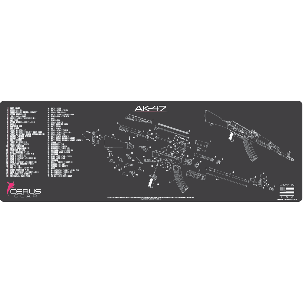 AK-47 Full Auto Parts Diagram Rifle Mat - 12” x 36”