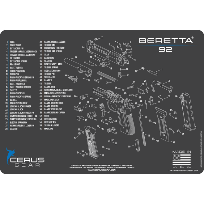 Beretta® 92 Schematic Handgun Mat