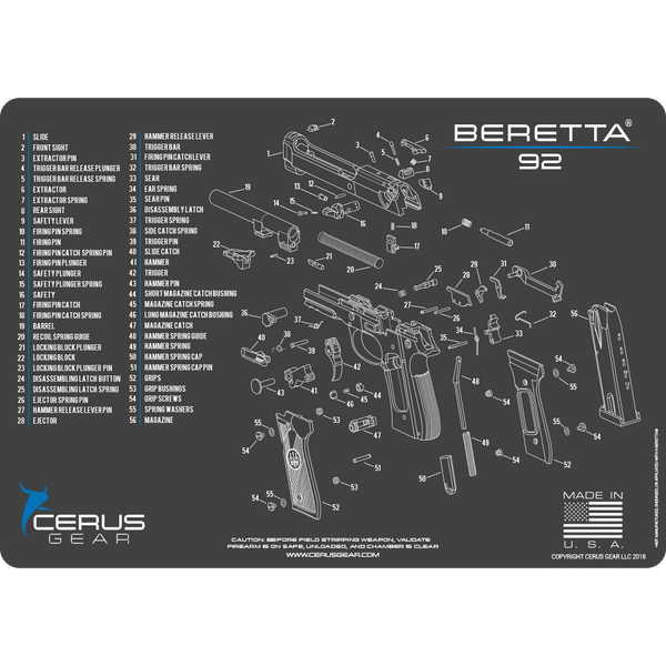 Beretta® 92FS Schematic Diagram Cleaning Handgun Mat