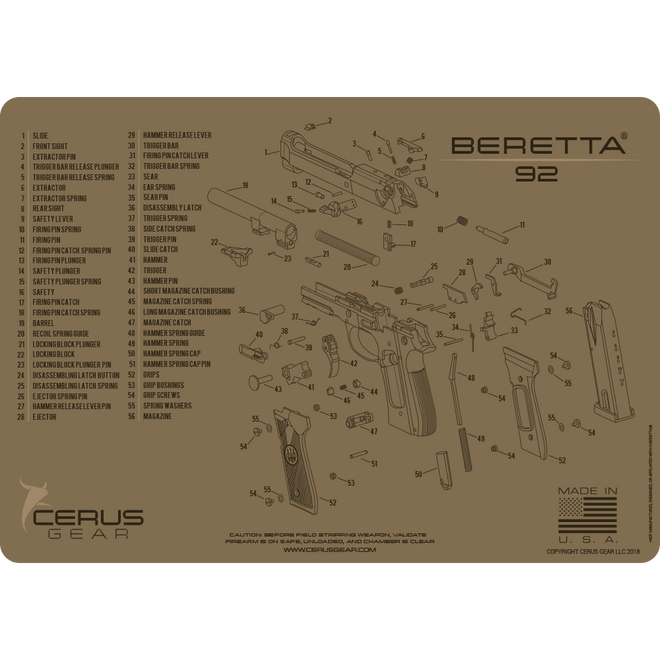 Beretta® 92 Schematic Handgun Mat