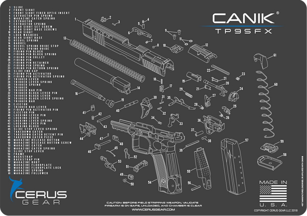 Canik TP9SFX Gun Cleaning Mat (Schematic) | Cerus Gear