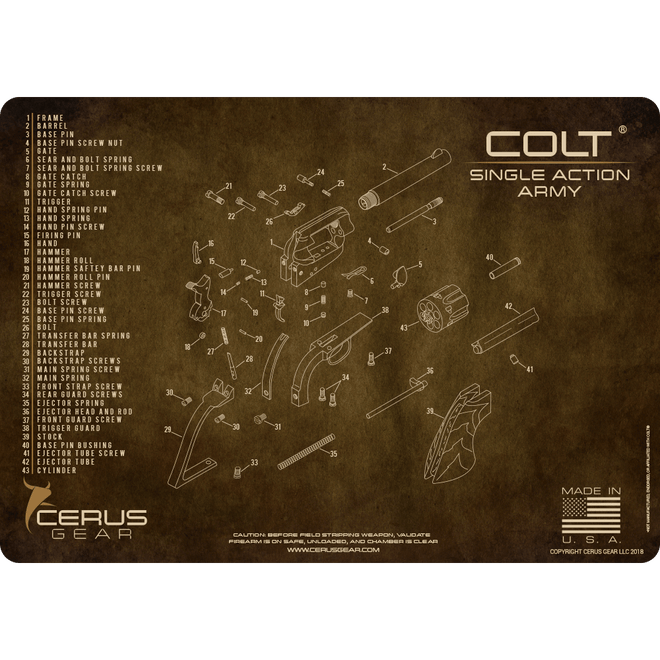 Colt® Single Action Army Revolver Schematic Handgun Mat