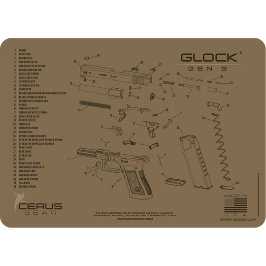 Glock® Gen 3 Exploded View Parts Diagram Cleaning Mat | Cerus Gear